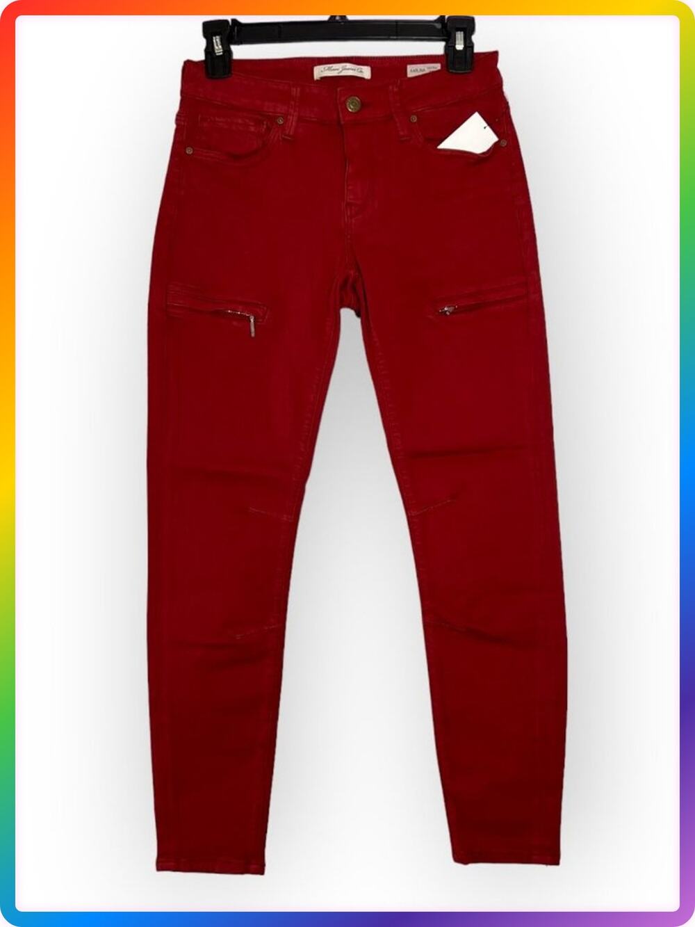 Mavi Karlina Slim Cargo Jeans SIZE 27 Red Mid Rise Stretch Utility Denim Ankle